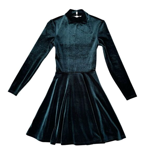 American Apparel 90s Green Velvet Open Back Skater Dress XS Witchy Fairy Goth - Picture 2 of 10